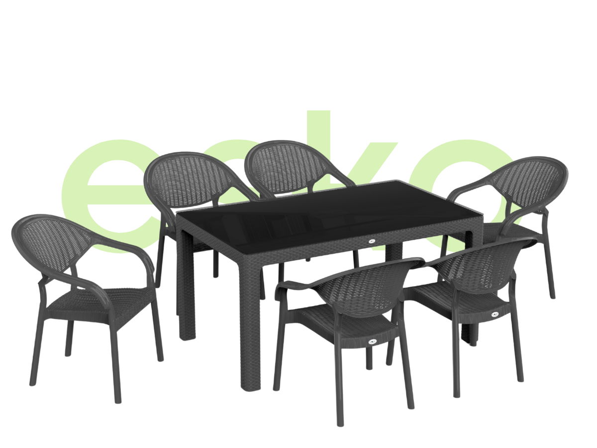 ATLANTİS 90 CM X 150 CM CAMLI MASA TAKIMI